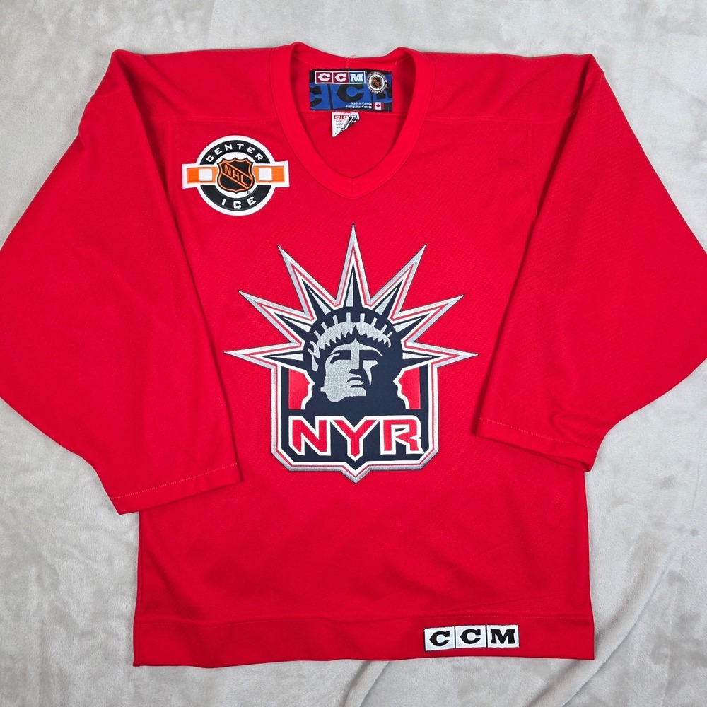 VINTAGE New York Rangers Jersey CCM Mens Small Red Retro Liberty Logo NHL Hockey